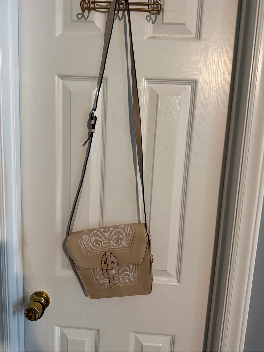 Patricia Nash Beige Embossed Leather Crossbody Bag with dust bag